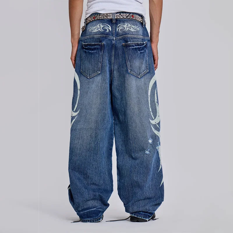 Y2K Baggy Jeans Gothique vintage impression Motif Lavé déchiré jeans Hip Hop Streetwear Harajuku hommes femmes Casual jambes larges jeans y2k-outfit