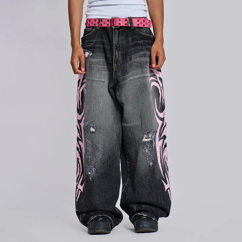 Y2K Baggy Jeans Gothique vintage impression Motif Lavé déchiré jeans Hip Hop Streetwear Harajuku hommes femmes Casual jambes larges jeans y2k-outfit