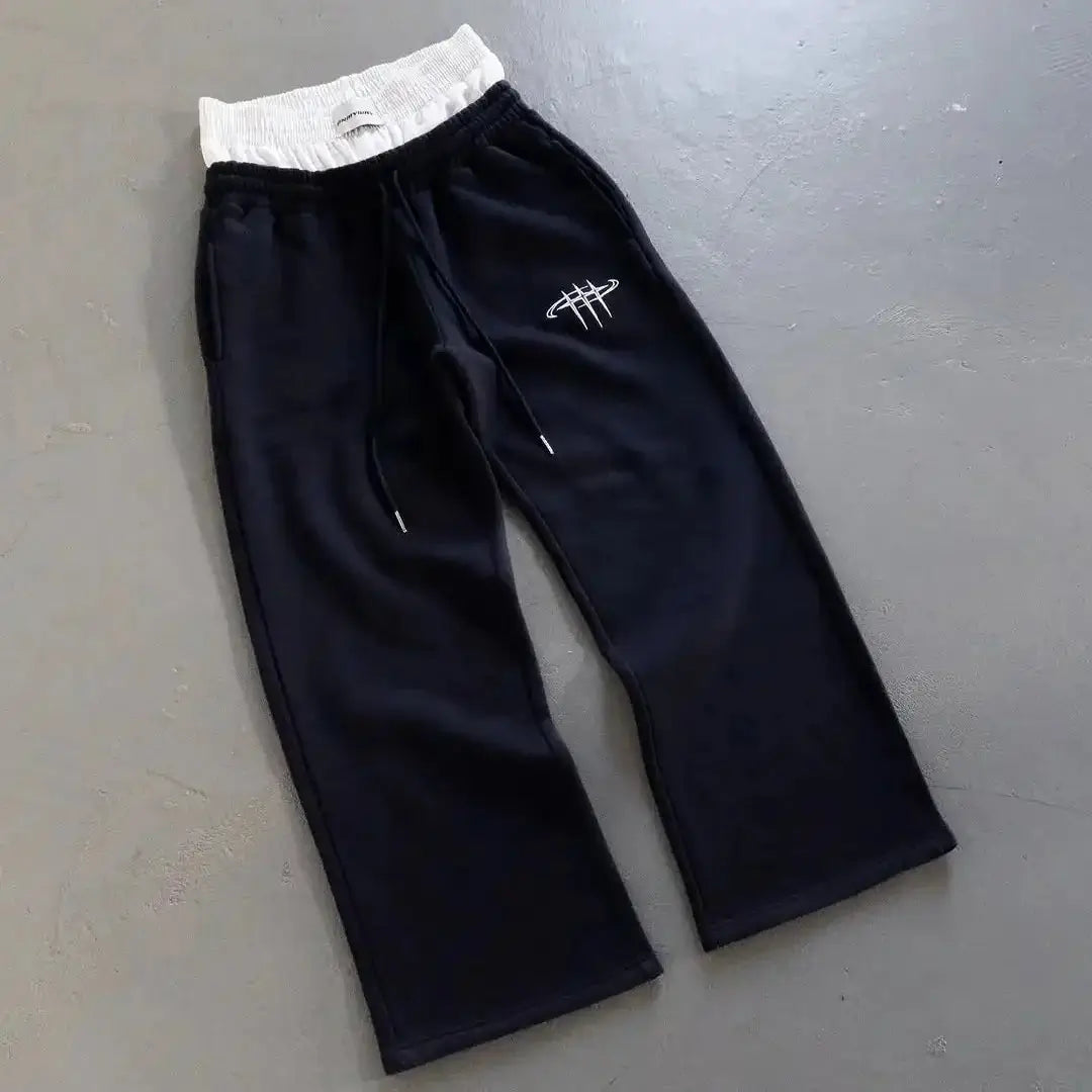 Y2kHarajuku rétro pantalon droit ample hommes pantalon de survêtement pantalon personnalisé jambe fermeture éclair broderie design hip hop pantalons décontractés y2k-outfit