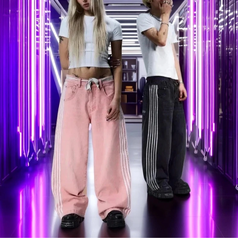 Jean Y2K Baggy Brodé Rayé Y2K Outfit