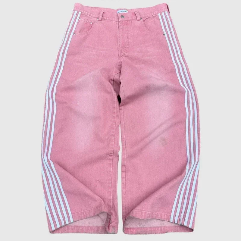Y2K Baggy Jeans haute qualité brodé rayé Harajuku pantalons de survêtement hommes femmes Hip Hop streetwear décontracté jambe large Denim pantalon y2k-outfit