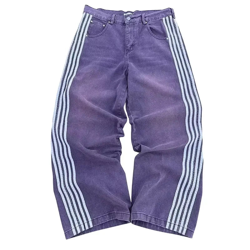 Y2K Baggy Jeans haute qualité brodé rayé Harajuku pantalons de survêtement hommes femmes Hip Hop streetwear décontracté jambe large Denim pantalon y2k-outfit