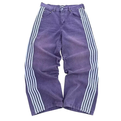 Y2K Baggy Jeans haute qualité brodé rayé Harajuku pantalons de survêtement hommes femmes Hip Hop streetwear décontracté jambe large Denim pantalon y2k-outfit