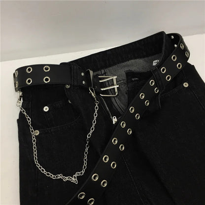 Ceinture femme tendance Double anneau ceinture Double trou oeillet œillet boucle en cuir Punk broche ceinture loisirs robe jean ceinture gothique y2k-outfit