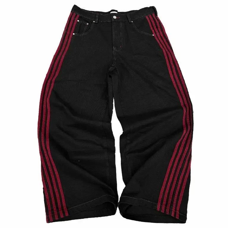 Y2K Baggy Jeans haute qualité brodé rayé Harajuku pantalons de survêtement hommes femmes Hip Hop streetwear décontracté jambe large Denim pantalon y2k-outfit