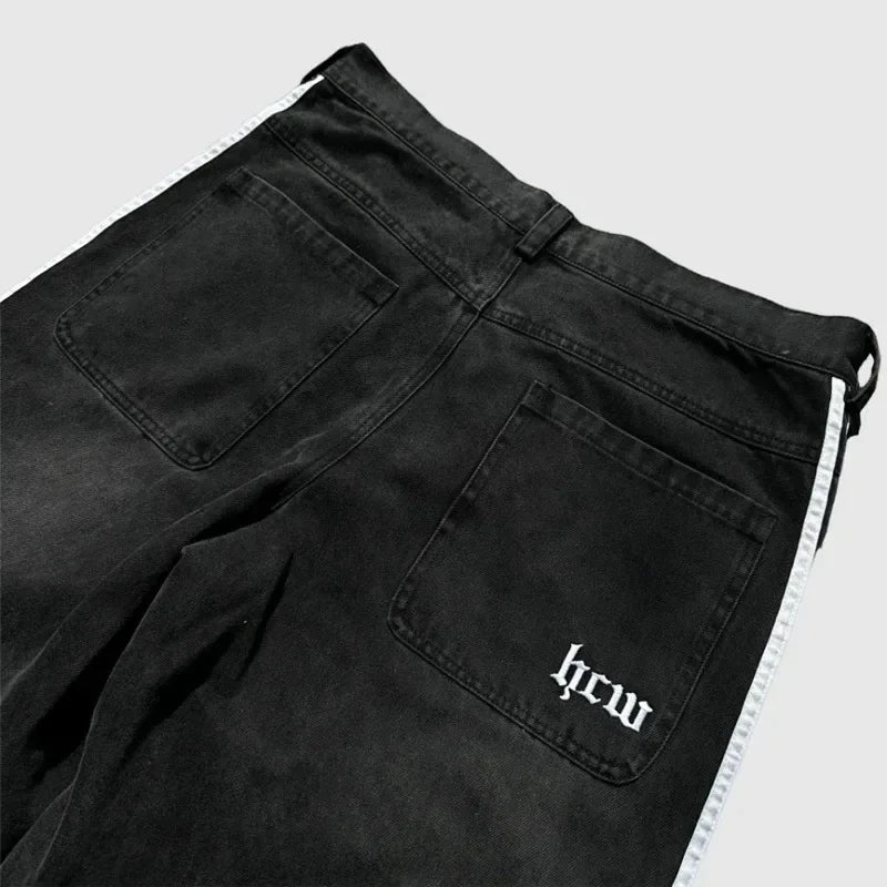 Y2K Baggy Jeans haute qualité brodé rayé Harajuku pantalons de survêtement hommes femmes Hip Hop streetwear décontracté jambe large Denim pantalon y2k-outfit
