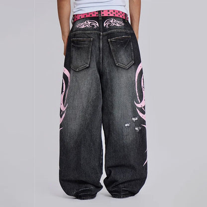 Y2K Baggy Jeans Gothique vintage impression Motif Lavé déchiré jeans Hip Hop Streetwear Harajuku hommes femmes Casual jambes larges jeans y2k-outfit