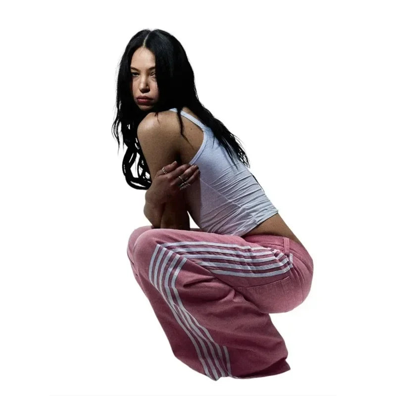 Y2K Baggy Jeans haute qualité brodé rayé Harajuku pantalons de survêtement hommes femmes Hip Hop streetwear décontracté jambe large Denim pantalon y2k-outfit