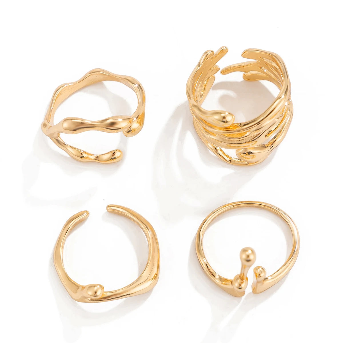 Ingmark-Bague ouverte de lave irrégulière vintage pour hommes et femmes, bijoux de couple réglables, cadeau de mariage, document en or gothique, Y2K, ensemble de 4 pièces y2k-outfit