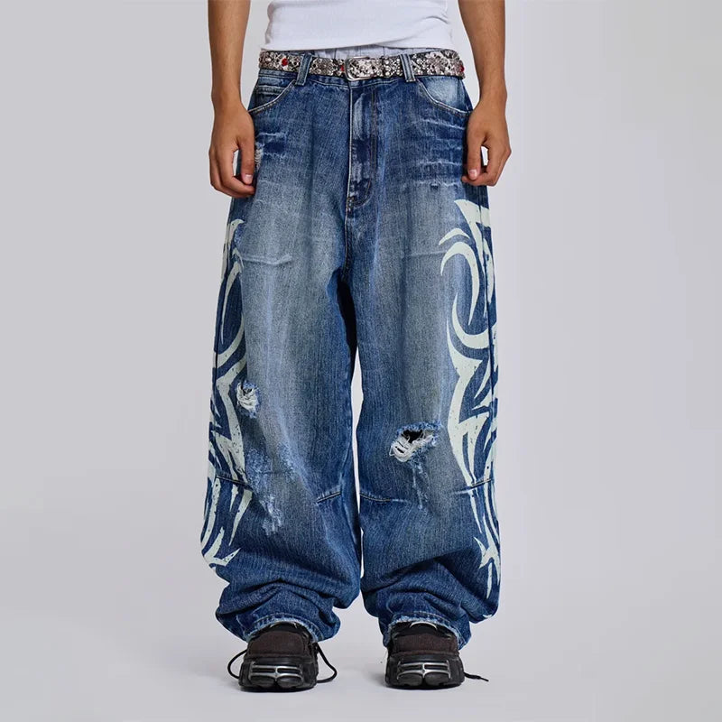 Y2K Baggy Jeans Gothique vintage impression Motif Lavé déchiré jeans Hip Hop Streetwear Harajuku hommes femmes Casual jambes larges jeans y2k-outfit