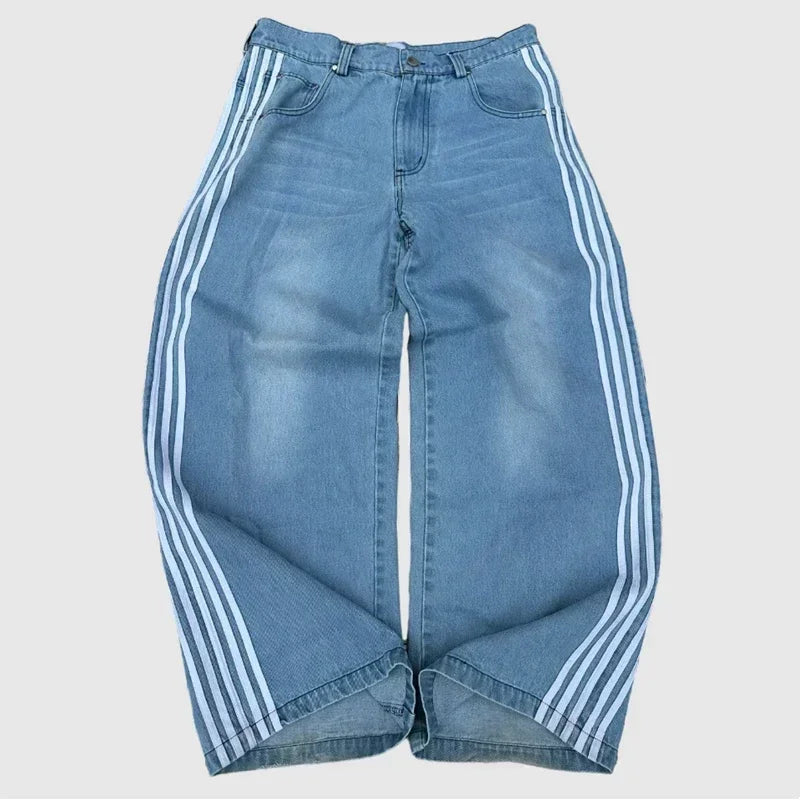 Y2K Baggy Jeans haute qualité brodé rayé Harajuku pantalons de survêtement hommes femmes Hip Hop streetwear décontracté jambe large Denim pantalon y2k-outfit