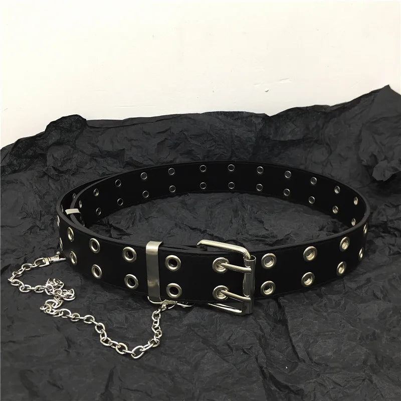 Ceinture femme tendance Double anneau ceinture Double trou oeillet œillet boucle en cuir Punk broche ceinture loisirs robe jean ceinture gothique y2k-outfit