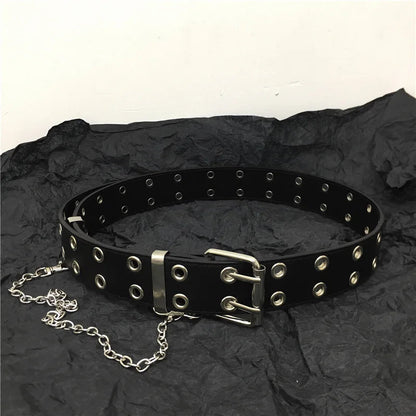 Ceinture femme tendance Double anneau ceinture Double trou oeillet œillet boucle en cuir Punk broche ceinture loisirs robe jean ceinture gothique y2k-outfit