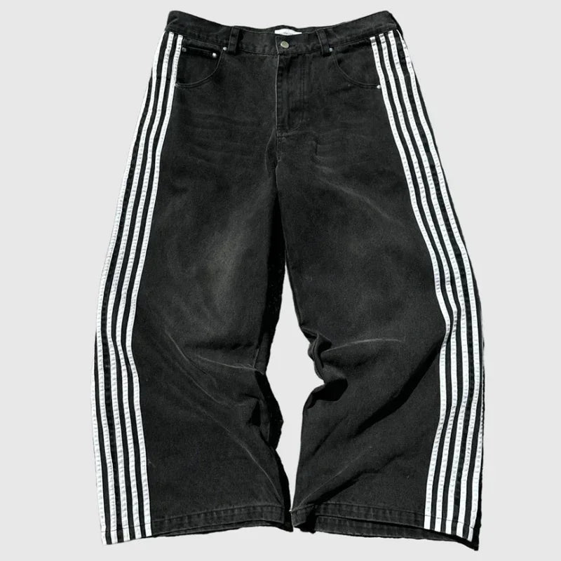 Y2K Baggy Jeans haute qualité brodé rayé Harajuku pantalons de survêtement hommes femmes Hip Hop streetwear décontracté jambe large Denim pantalon y2k-outfit