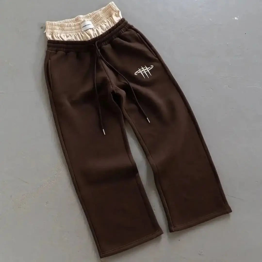 Y2kHarajuku rétro pantalon droit ample hommes pantalon de survêtement pantalon personnalisé jambe fermeture éclair broderie design hip hop pantalons décontractés y2k-outfit
